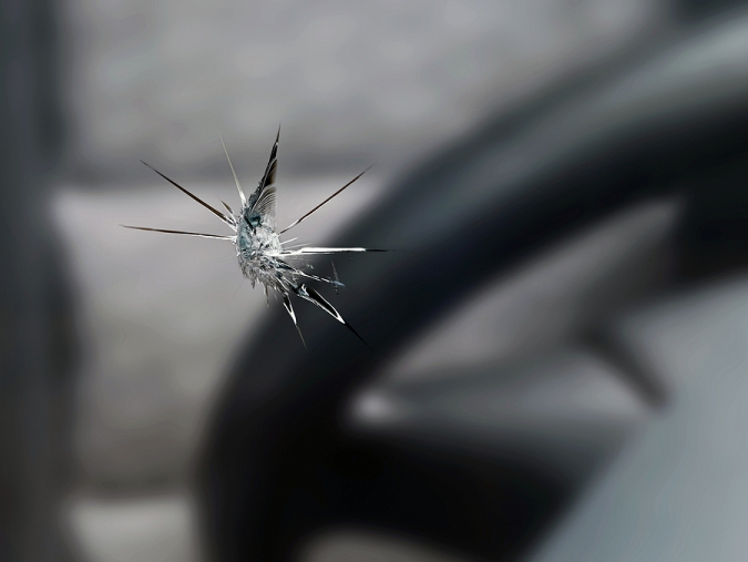 Rock chip in a vehicle windshield